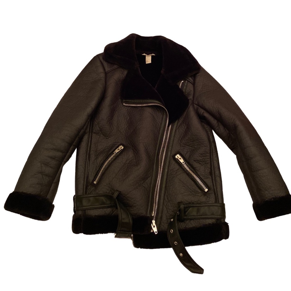H & M Black Women’s Faux Fur-detail Biker Jacket